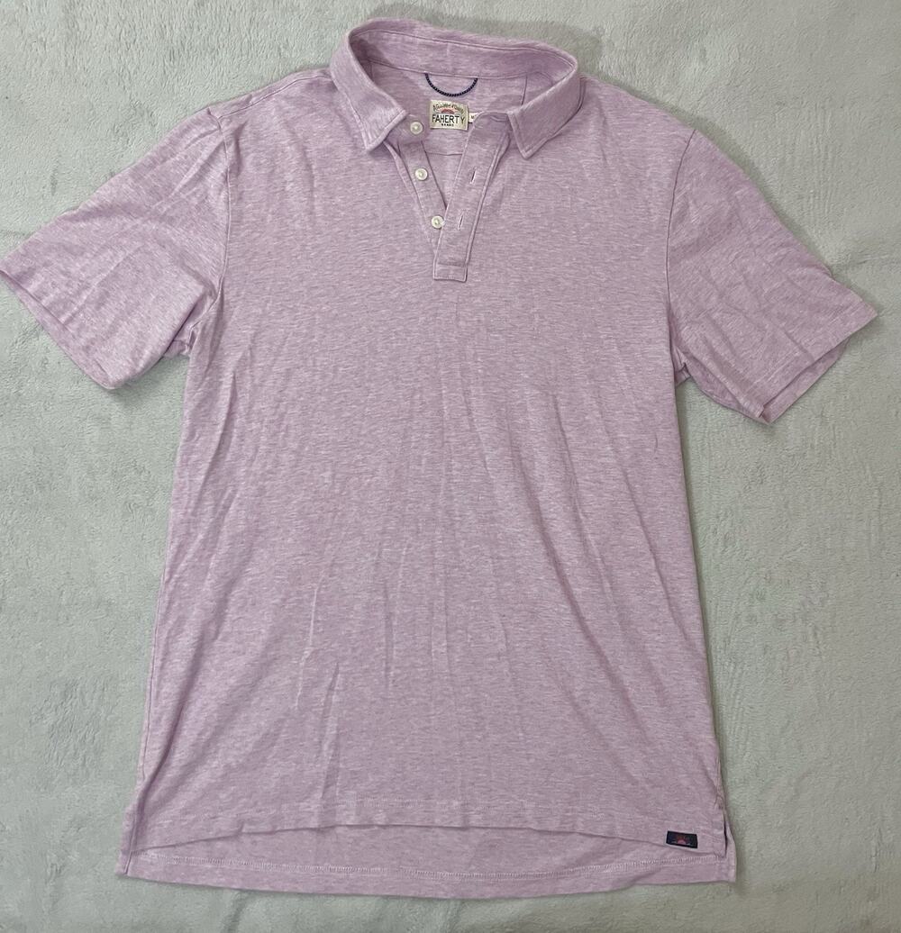 Faherty Movement Polo Shirt Mens Medium Heathered Purple Lilac Soft Comfort